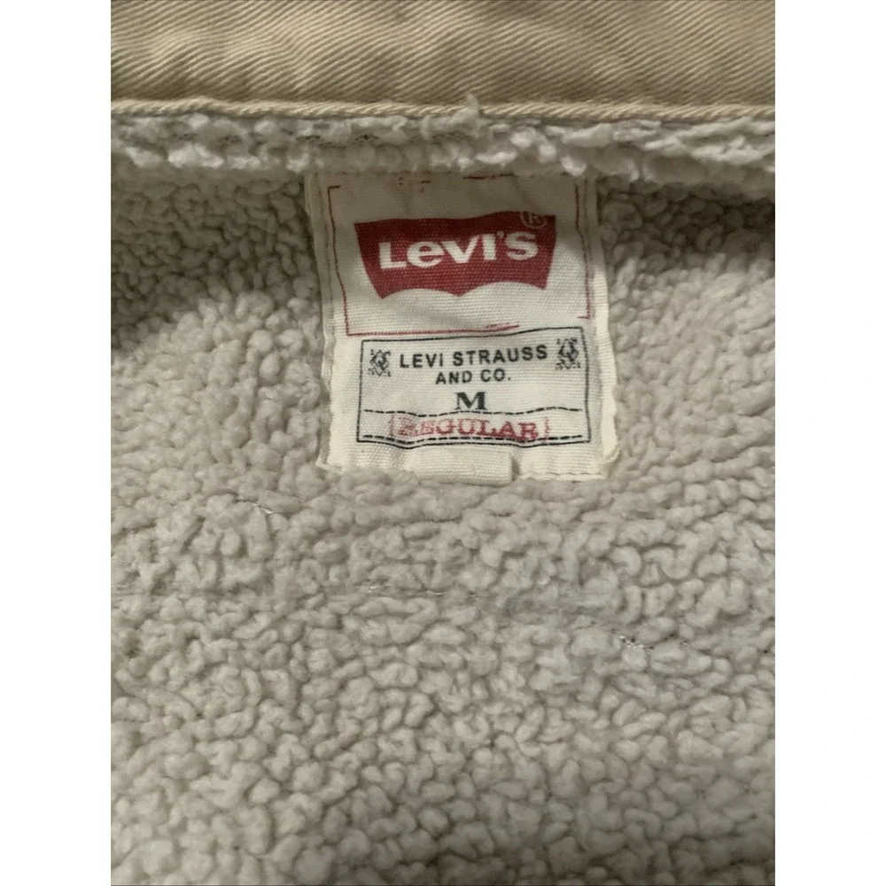 Levi's Canvas Shirt Jacket Mens Medium Khaki Sherpa Lined Workwear Shacket - Picture 4 of 8